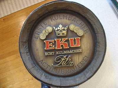 #ad Vintage Erste Kulmbacher EKU Pils Fiberglas Wall Hanging Beer Barrel Sign 16quot;D $50.00