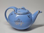 Vintage Hall China Teapot 0749 Hook Lid Cadet Blue 6 Cup Gold Flower Design USA