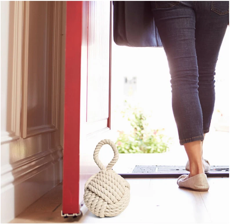 Tope de puerta con nudo de cuerda, tapón náutico pesado de 6" para puerta, ventana, sujetalibros - blanco Foto 2 de 4