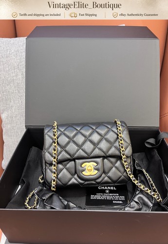 Chanel Classic Flap Mini Black Leather Gold HW Shoulder Bag Preowned Authentic