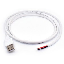 1pc 1M/3.3FT 20AWG USB 2.0 Male Plug 2pin Wire DIY Pigtail Cable White Color