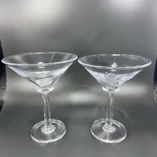 Simon Pearce Cavendish Clear Optic Blown Glass Martini Glasses Cups Set 2 Stems