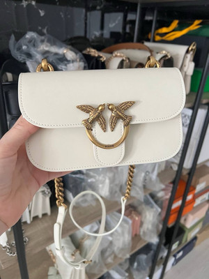 NWT PINKO Love One Classic BAG Mini Antique Gold Logo Auth Leather Crossbody