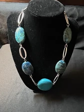 Faux Turquoise and Silver Toned Choker Statement Beaded Necklace Heavy