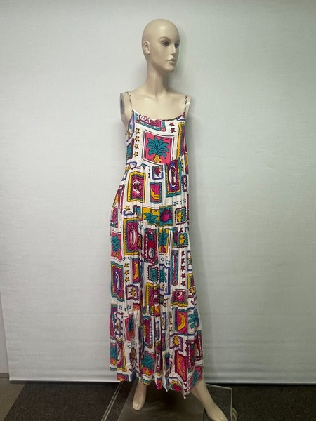 Jaase Womens Size S Maxi Dress Tiered Pineapple Lobster Print Retro Sundress