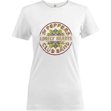 Image of The Beatles T Shirt Sgt Pepper Foil Print Official Womens New White Skinny Fit