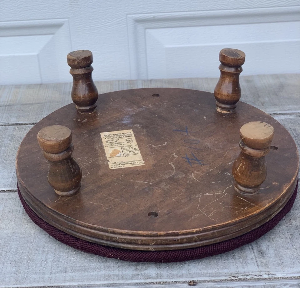Vtg Needlepoint Wooden Foot Stool W/Floral Design Round W/Curved Legs 16”X6.5”T - Image 3 of 4