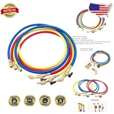 Durable 60" R410A HVAC Refrigerant Hoses, 800 PSI, 3-Color Brass Ball Valves