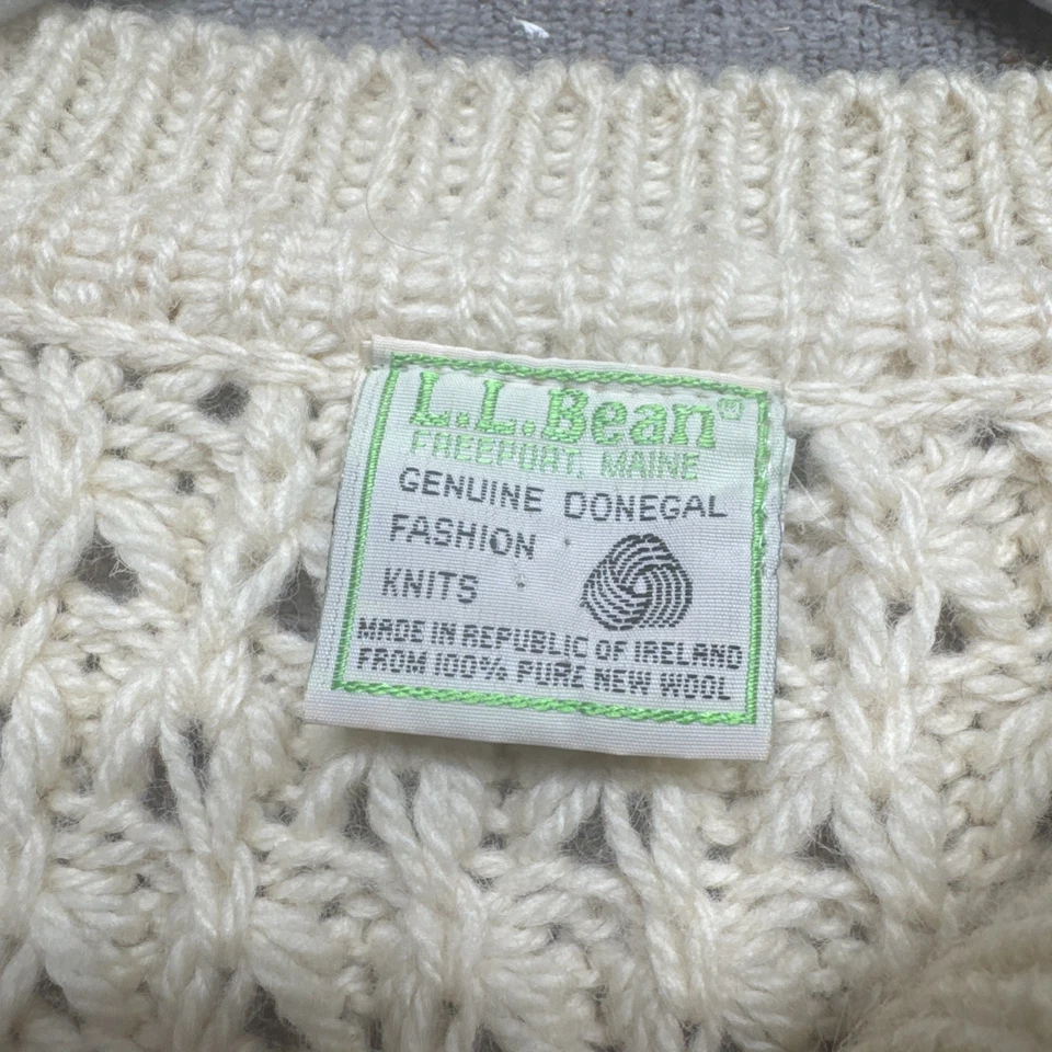 LL Bean Hombre Pequeño Hecho en Irlanda Lana Pescador Cárdigan Suéter Marfil Foto 3 de 4