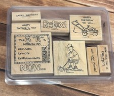 STAMPIN' UP AND MANY MORE WOOD MOUNT RUBBER STAMP SET OF 8 FATHERS DAY BIRTHDAY