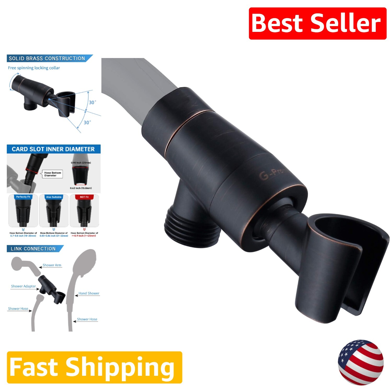 Solid Metal Shower Head Holder - Adjustable Bracket, Oil-Rubbed Bronze Finish