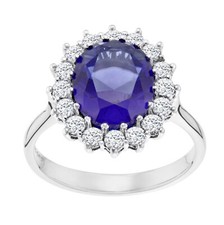 Sterling Silver Simulated TANZANITE & Cz Large Oval Cluster Ring size J to V
