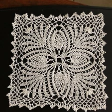 New Crochet Doily, 12” Square, White