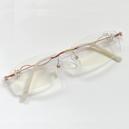 Women Rimless Reading Sun Glasses Blue Light Blocking Gradient Rectangle Readers - Picture 14 of 22