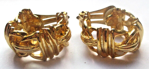 Boucles D'oreilles Clips Vintage Années 80 - Demi-anneau Or Avec Cristaux, Ref 366