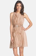 Adrianna Papell Sleeveless Ruffled Chiffon Cocktail Dress Sz 6 Beige