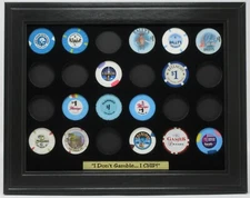 24 CASINO POKER CHIPS (NOT INCLUDED) WALL DISPLAY PICTURE FRAME W/PLATE 12" x 9"