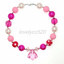 New Pink Pendant Chunky Beads Kids Gumball Bubblegum Fashion Women Necklace
