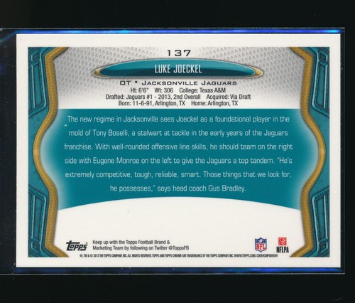 2013 Topps Chrome rookie #137 Luke Joeckel rc MINT - Picture 2 of 2
