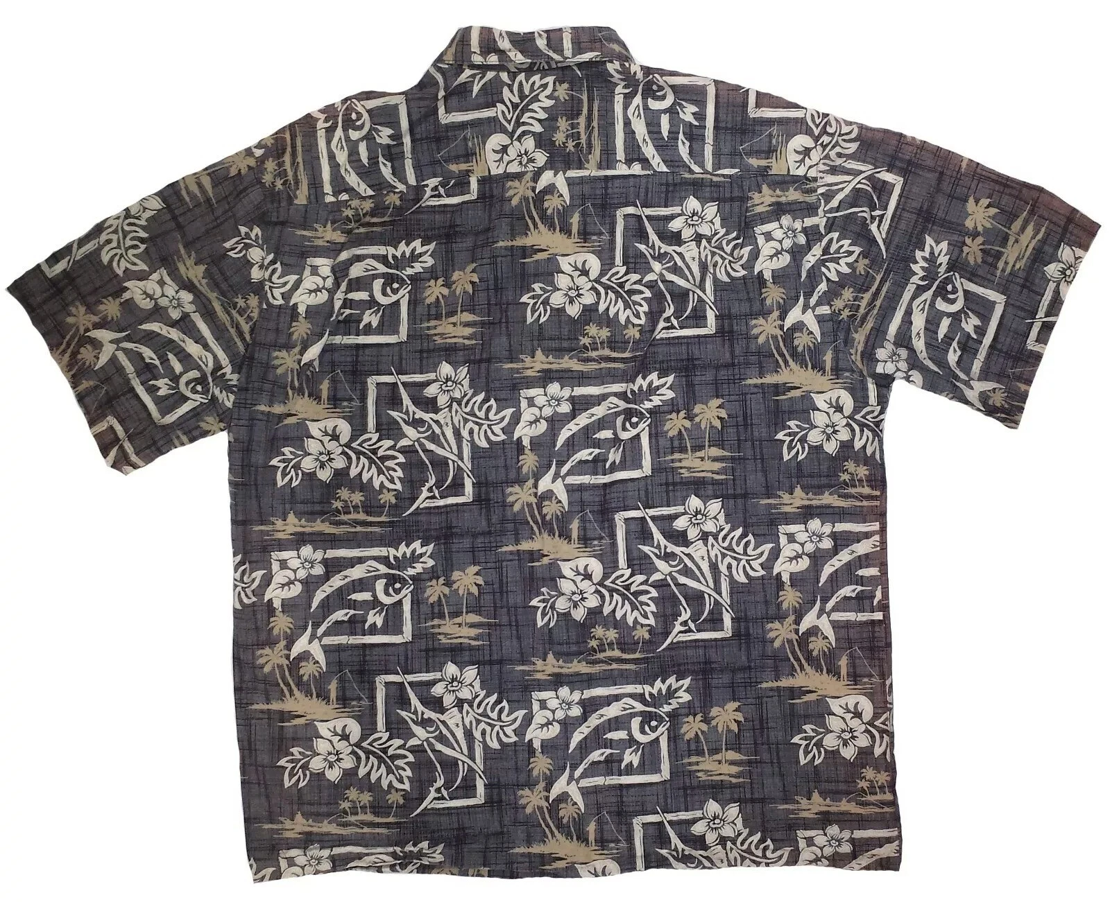 Vintage Hilo Hattie Mens Collar Shirt L Floral Fishing Pocket Short Sleeve