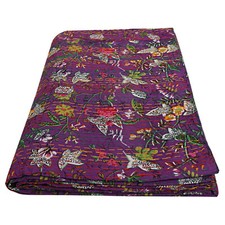 Indian Handmade Quilt Vintage Kantha Bedspread Throw Cotton Blanket Gudari Queen