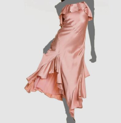 $596 Cinq à Sept Women's Pink Elly Ruffle Silk Maxi Midi Dress Size 6