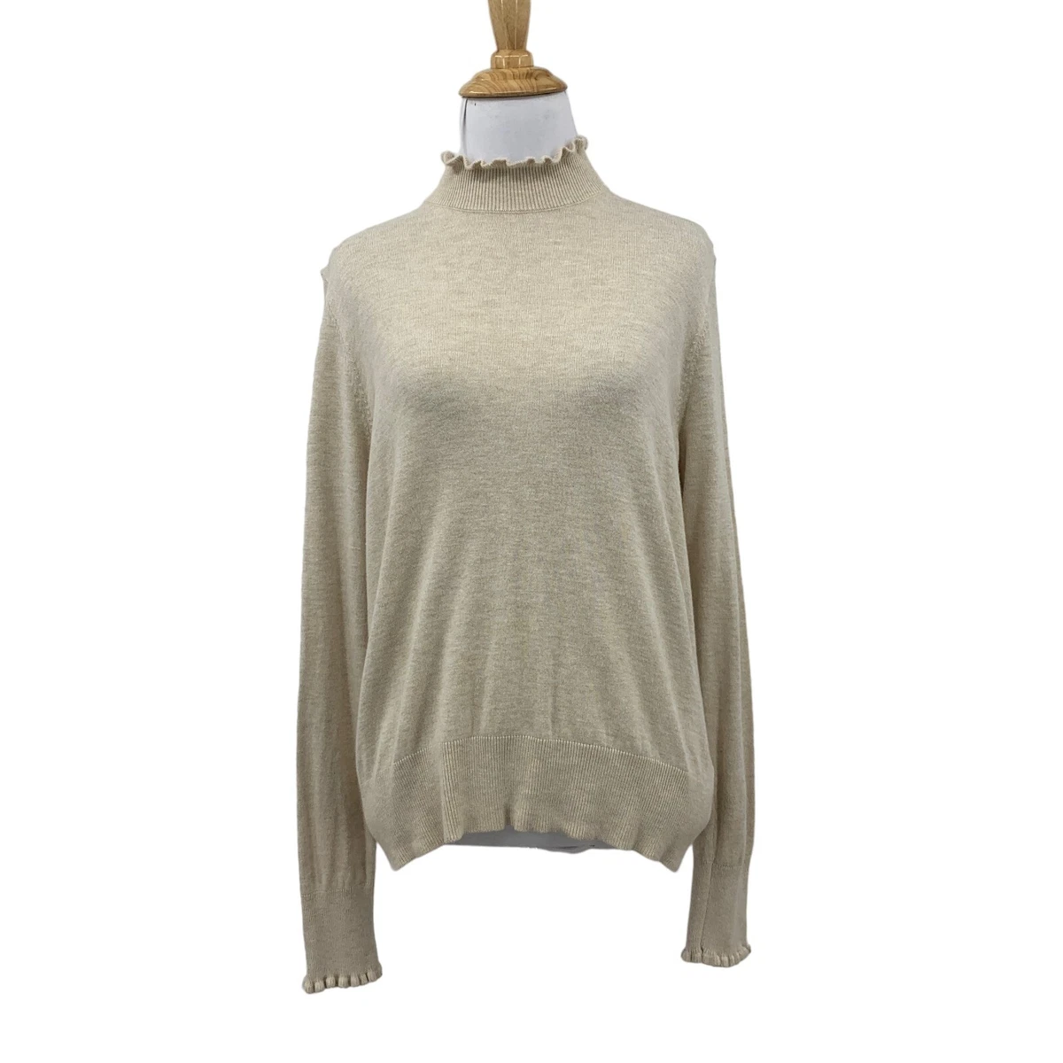 All Row Lettuce Hem Turtleneck Sweater Womens S Small Beige Ribbed