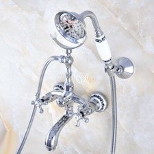 Silver Polished Chrome Brass Clawfoot Bathtub Faucet Mixer Tap Wall Mount Gna762