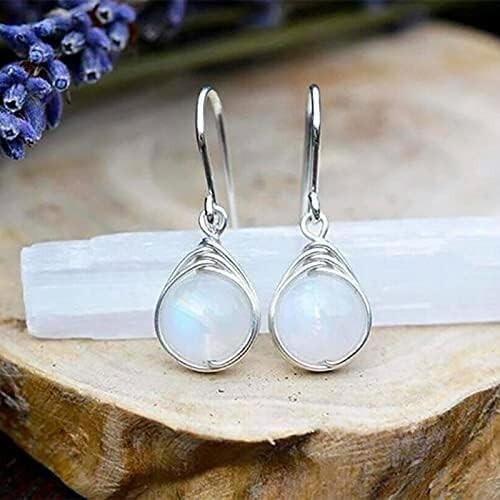 Natural Moonstone 925 Sterling Silver Drop Dangle Earrings Dangle Hoop Earring - Picture 2 of 4