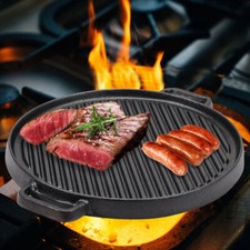 Cast Iron BBQ Reversible Griddle Pan Round Non-Stick Skillet with Dual Handles