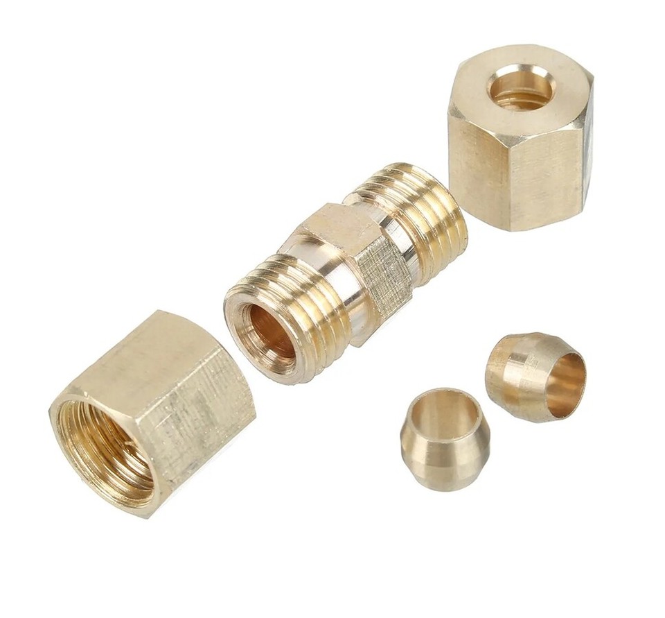 (5 PCS) Straight Brass Brake Line Compression Fitting Unions For OD