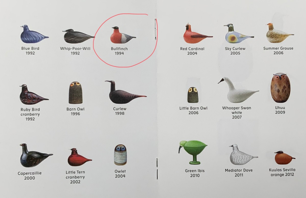 Iittala Oiva Toikka Bird Birds 1994 Bullfinch 150 x 80mm NEW