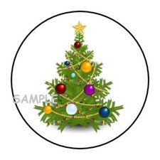 30 CHRISTMAS TREE ENVELOPE SEALS LABELS STICKERS 1.5" ROUND PARTY FAVORS