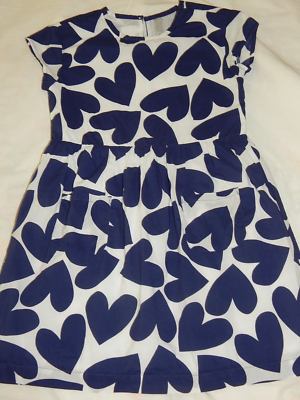 Primary Girls size 8-9 Blue Lined Heart Pocket Dress Classic Spring Summer  | eBay