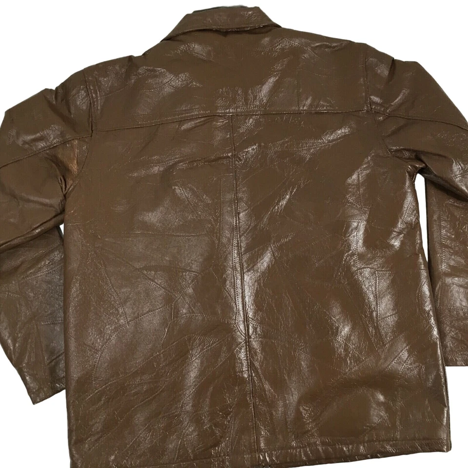 Haband Executive Brown Patchwork Leather  WINTER Jacket Fleece LINED Coat L - Image 3 of 4
