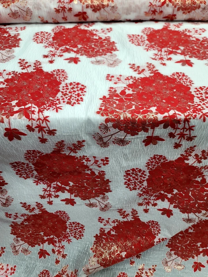 VESTIDO de novia rojo floral brocado tela por yarda blanco organza moda graduación Foto 2 de 4