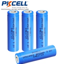 4PCS 14500 AA Rechargeable 3.2V LiFePO4 Batteries 600mAh Button Top for Light US