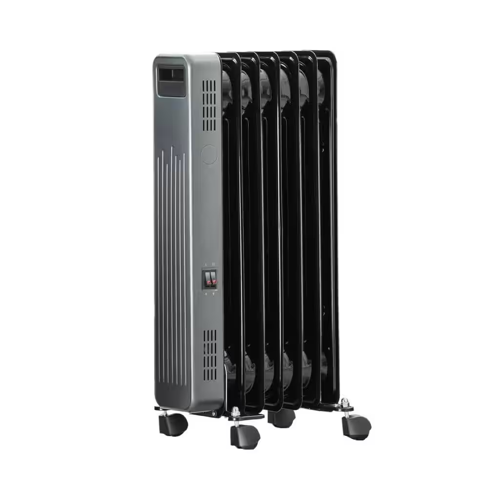 1500-Watt Black Portable Electric Oil-Filled Radiator Heater for Home and Office