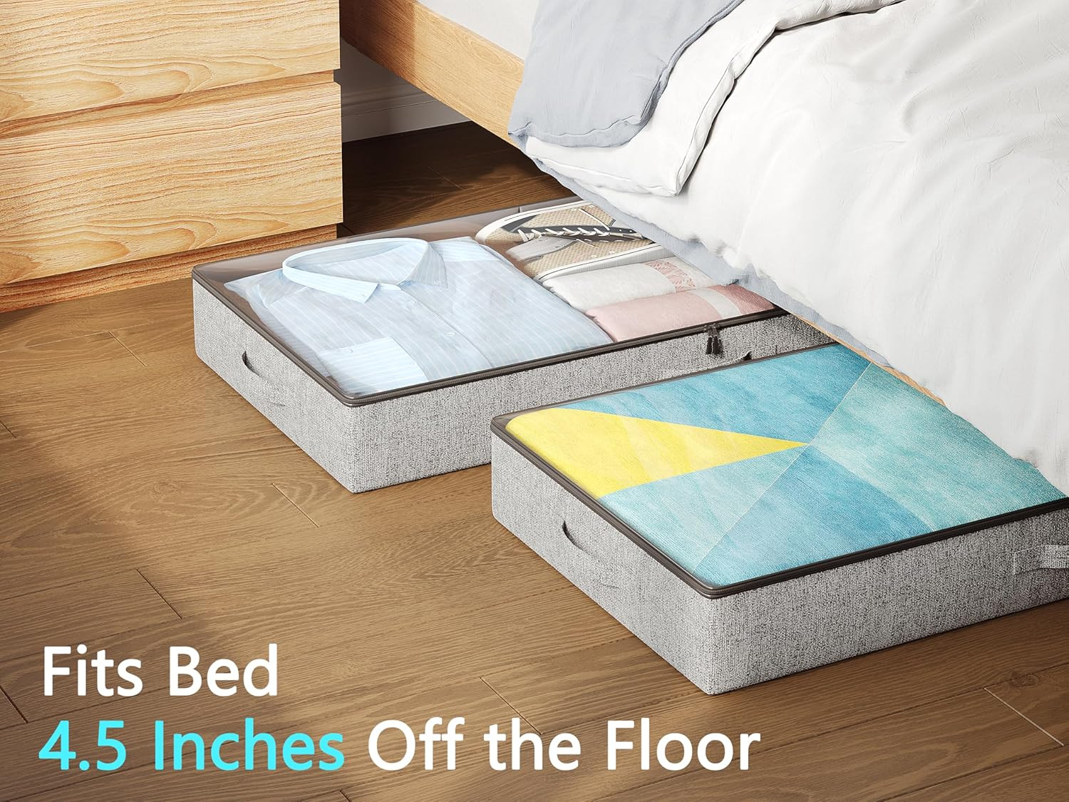 2-Pack under Bed Storage Bins 4.5 Inch Low Profile Organizer with Sturdy Sides