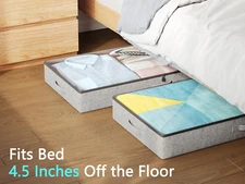 2-Pack under Bed Storage Bins 4.5 Inch Low Profile Organizer with Sturdy Sides