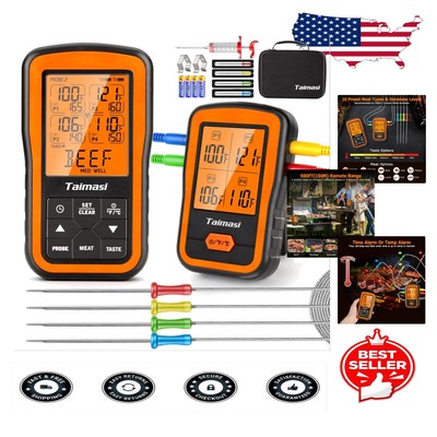 500FT Remote Digital Cooking Thermometer with Meat Injector & 4 Probes for BBQ