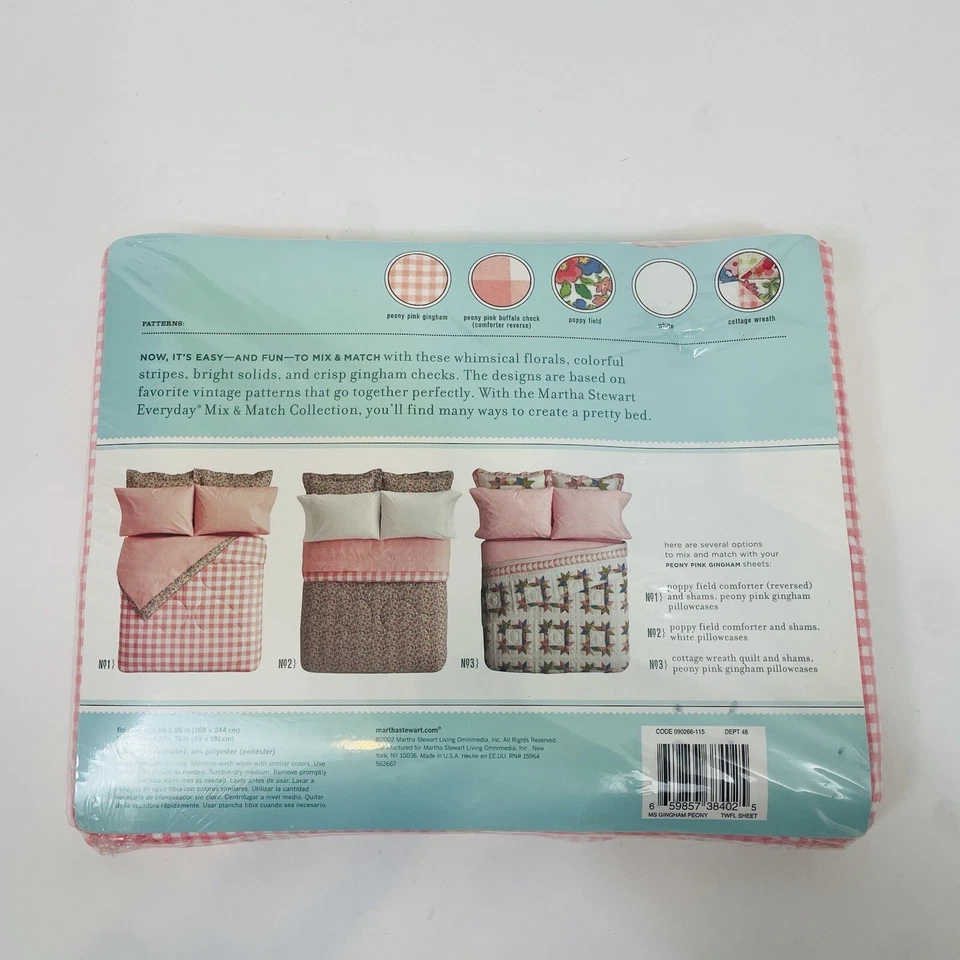 Martha Stewart Pink Peony Gingham Flat Sheet Twin Size Cotton-Rich Blend - Image 3 of 4