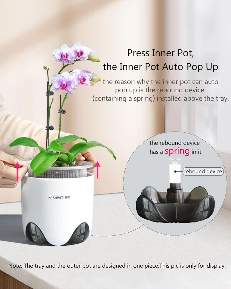 Macetas de orquídeas de 5 pulgadas con agujeros, juego de 2, plano de cerámica de imitación de plástico de doble capa Foto 3 de 4