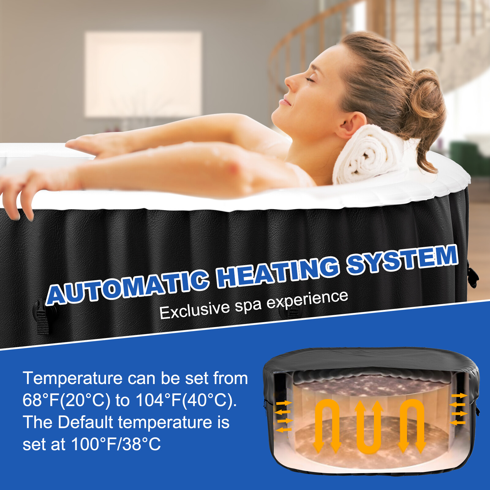 H&ZT 2 Person Inflatable Hot Tub w/Table Leak-Proof PVC Outdoor Spa 100 ...