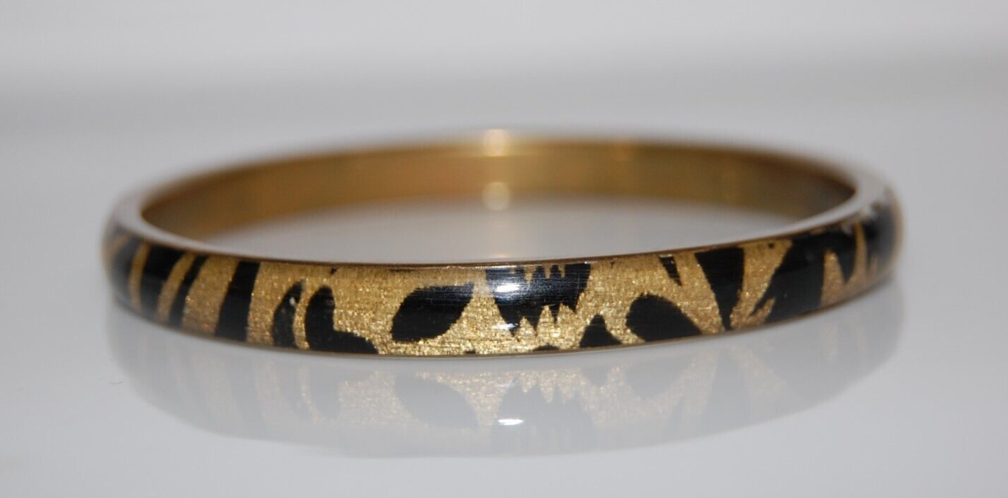 Elegant Black Gold Tiger Print Acrylic Statement Cuff Bangle