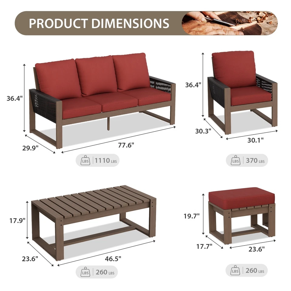 Juego de 8 piezas de muebles de patio de exterior de madera natural EAGLE PEAK Foto 3 de 4