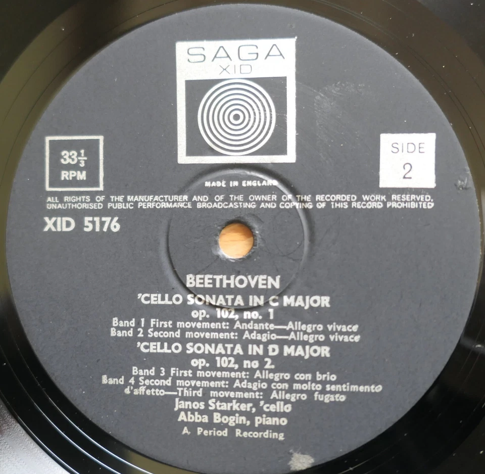 XID 5176-7 Janos Starker Beethoven Cello Sonatas 2LP Saga NEAR MINT Volume 1 & 2 - Image 3 of 4