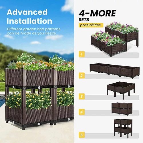 2x Elevated Rectangular Raised Garden Bed Flower Vegetable Grow Planter Care Box
