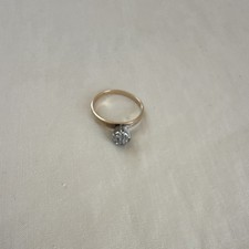 Yellow Gold Prong Set Round Diamond Engagement Ring, White/Colorless Stone