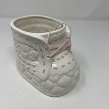 Vintage My-Neil Ceramic Baby Shower Bootie Planter Vase Pink/white